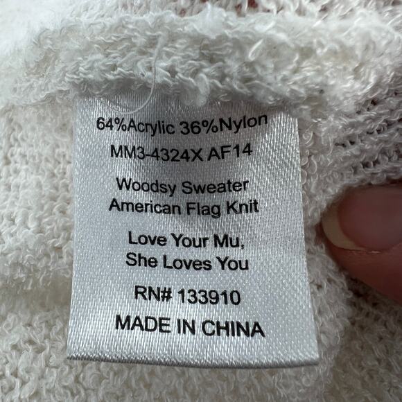 Show Me Your Mumu Woodsy American Flag Sweater Women Plus Size 3X White Red Blue - Picture 7 of 10